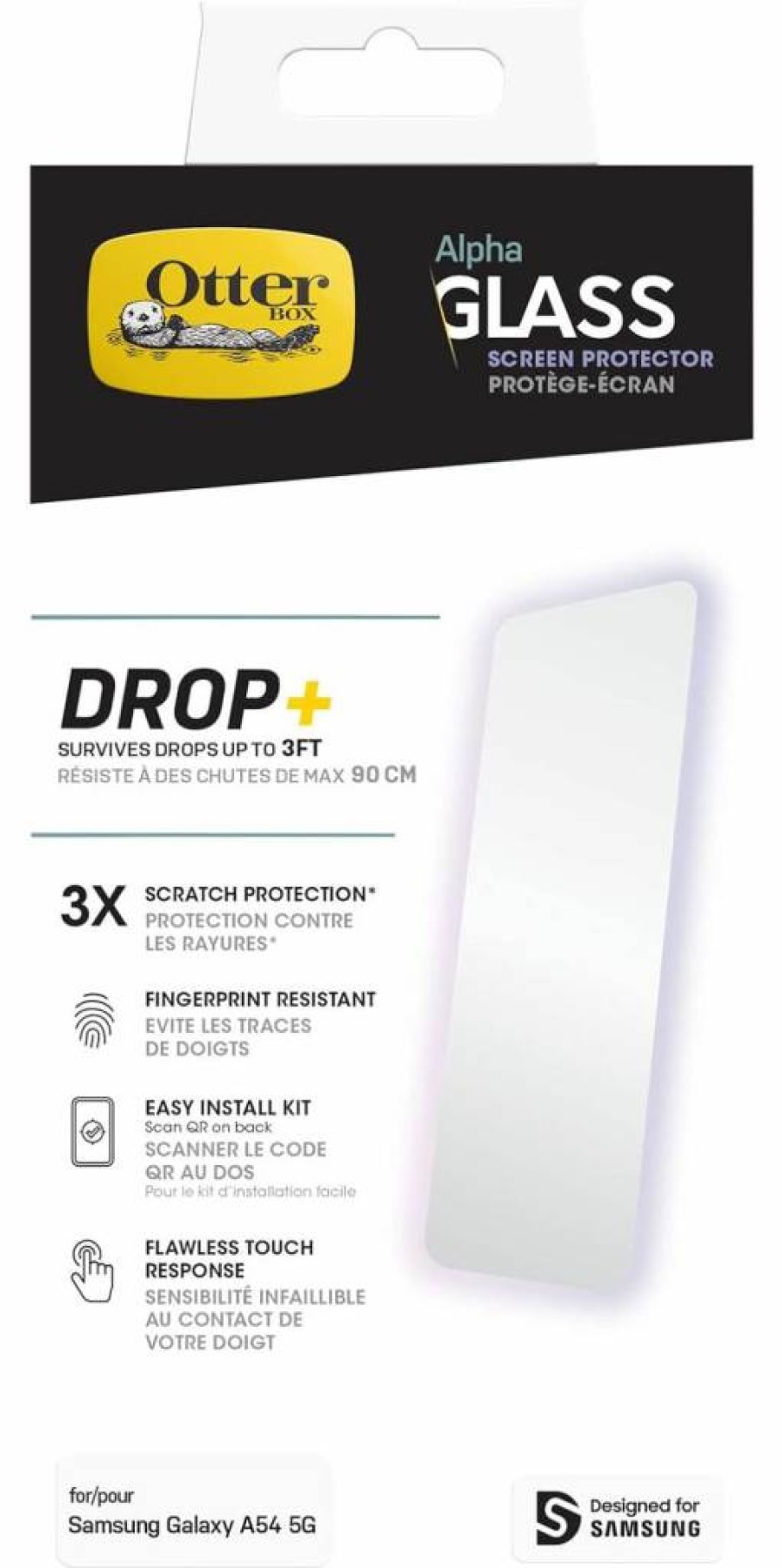 OtterBox Alpha Glass Screen Protector for Samsung Galaxy A54 5G - Clear, Anti-Scratch, Bubble-Free, HD Clarity, Tempered Glass Shield
